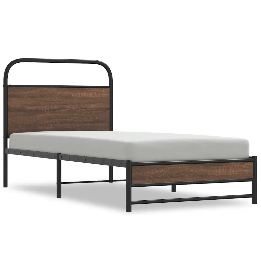 Letto singolo | Letto per adulti | Giroletto senza Materasso Rovere Marrone 90x200cm in Truciolato