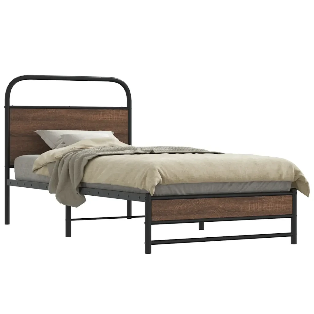 Letto singolo | Letto per adulti | Giroletto senza Materasso Rovere Marrone 90x200cm in Truciolato - Image 2