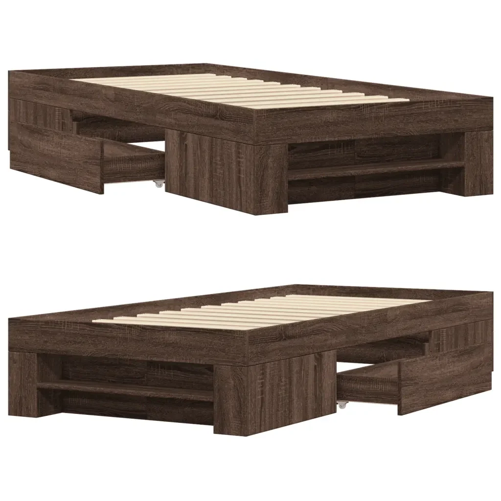 Letto singolo | Letto per adulti | Giroletto senza Materasso Rovere Marrone 90x200cm in Truciolato - Image 8
