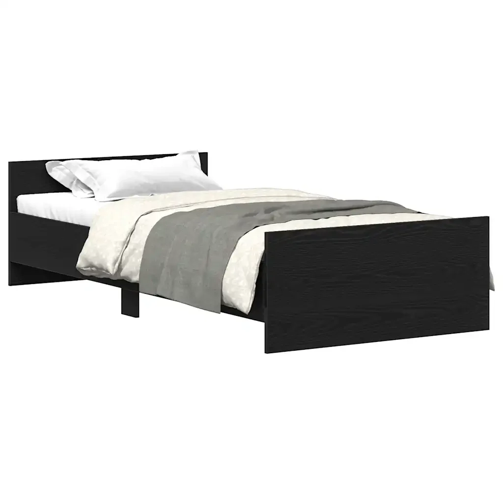 Letto singolo | Letto per adulti | Giroletto senza Materasso Rovere Nero 100x200 cm in Truciolato