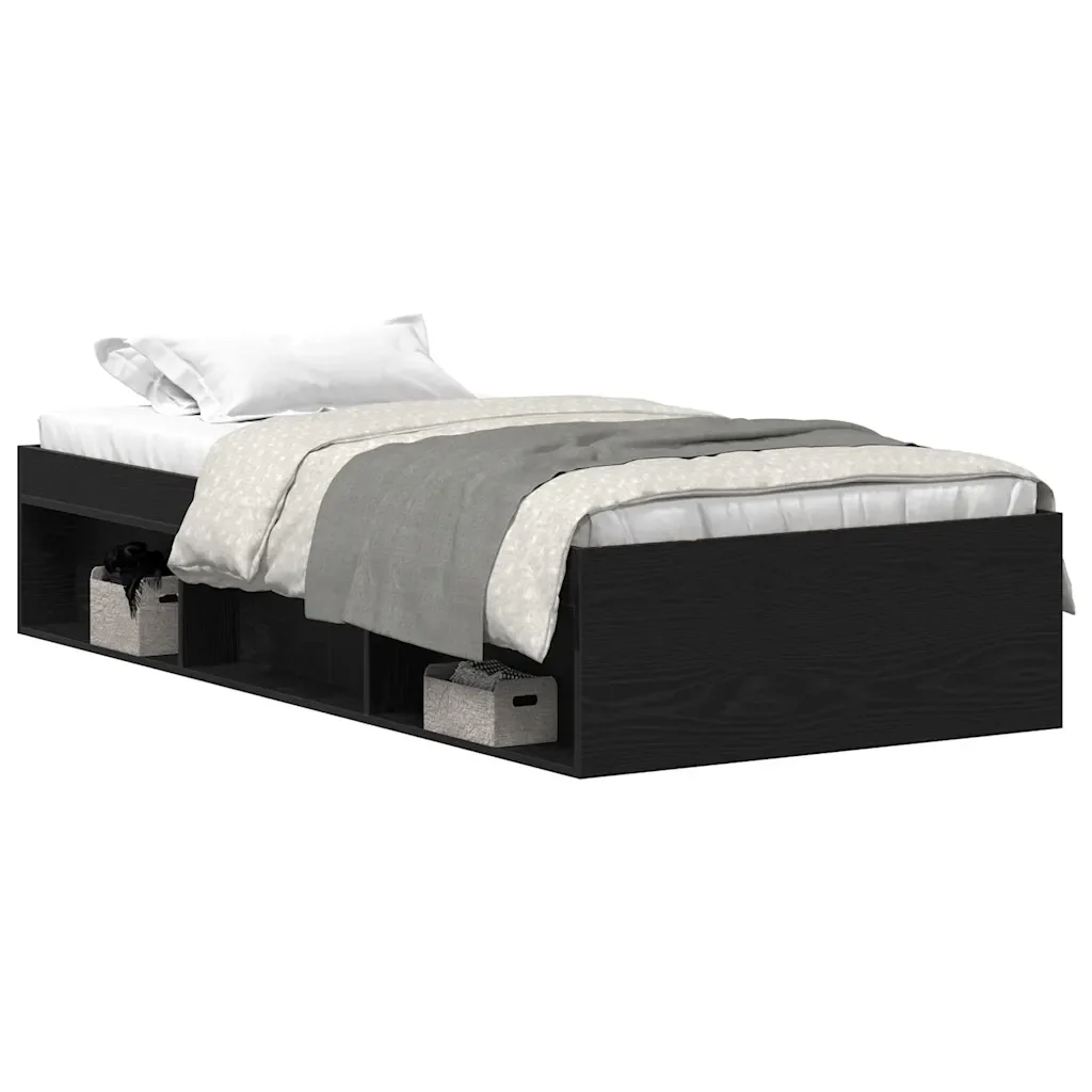 Letto singolo | Letto per adulti | Giroletto senza Materasso Rovere Nero 100x200 cm in Truciolato