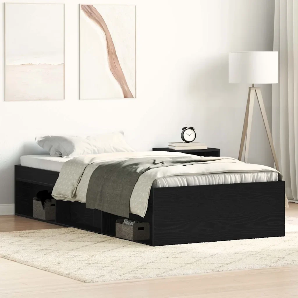 Letto singolo | Letto per adulti | Giroletto senza Materasso Rovere Nero 100x200 cm in Truciolato - Image 2
