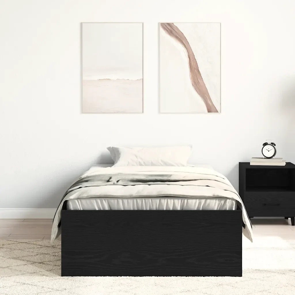 Letto singolo | Letto per adulti | Giroletto senza Materasso Rovere Nero 75x190 cm in Truciolato - Image 3