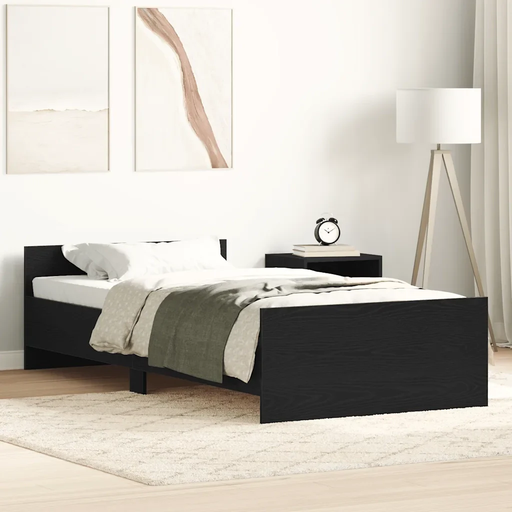 Letto singolo | Letto per adulti | Giroletto senza Materasso Rovere Nero 90x190cm in Truciolato - Image 2