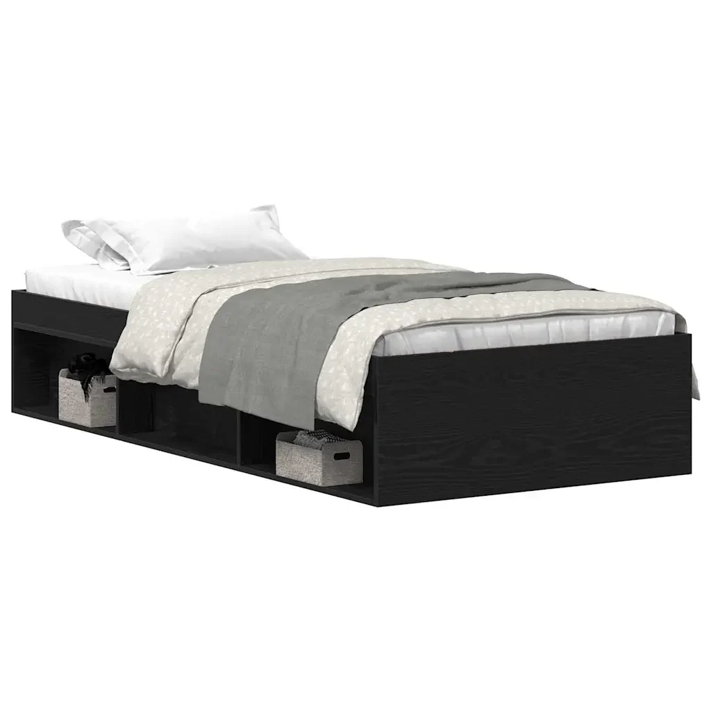 Letto singolo | Letto per adulti | Giroletto senza Materasso Rovere Nero 90x190cm in Truciolato