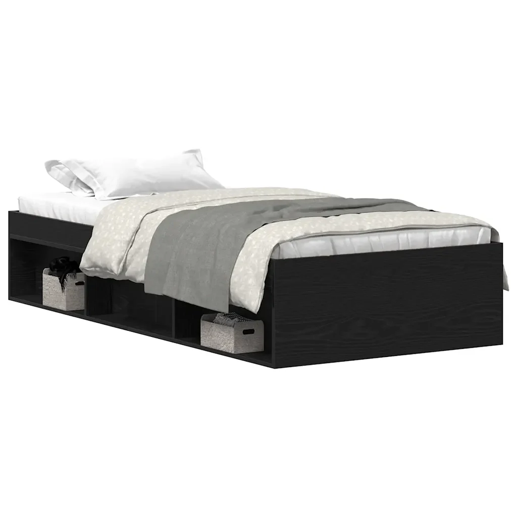 Letto singolo | Letto per adulti | Giroletto senza Materasso Rovere Nero 90x200cm in Truciolato