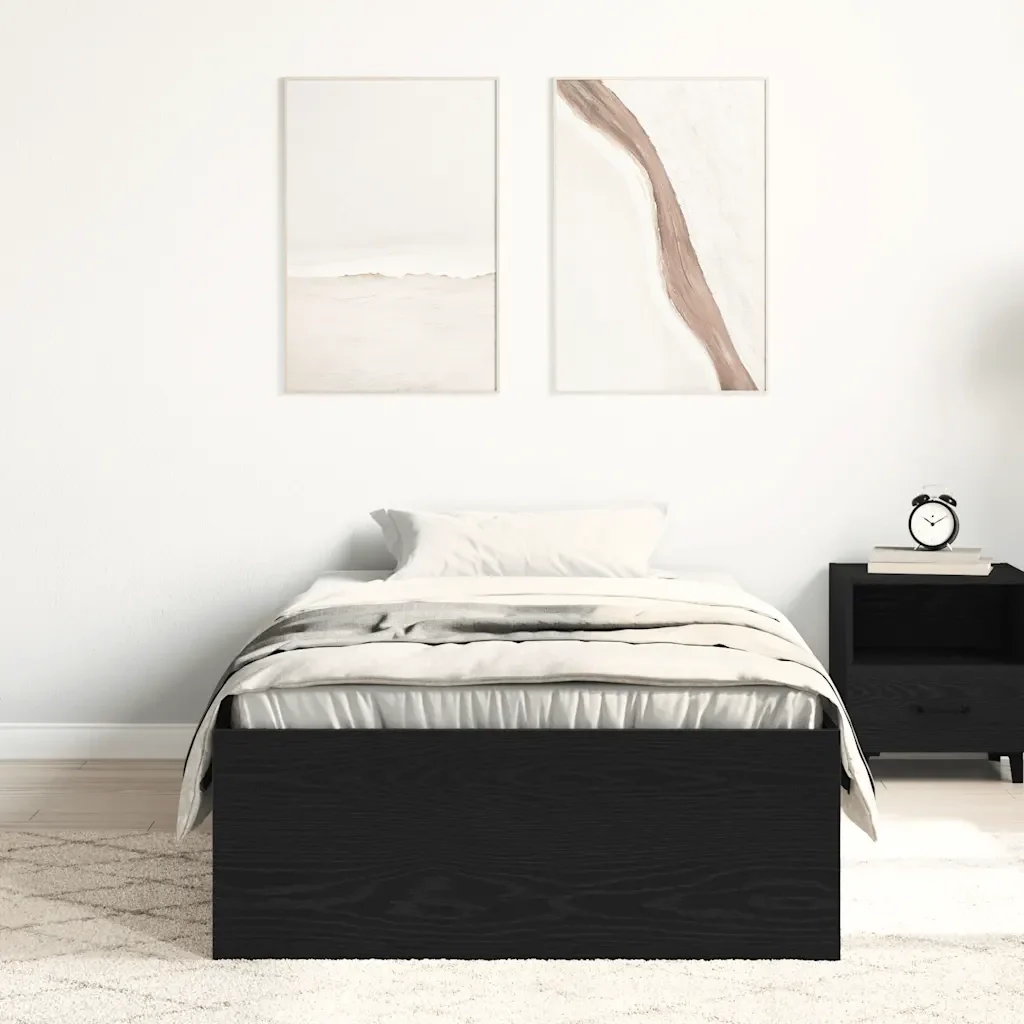 Letto singolo | Letto per adulti | Giroletto senza Materasso Rovere Nero 90x200cm in Truciolato - Image 3