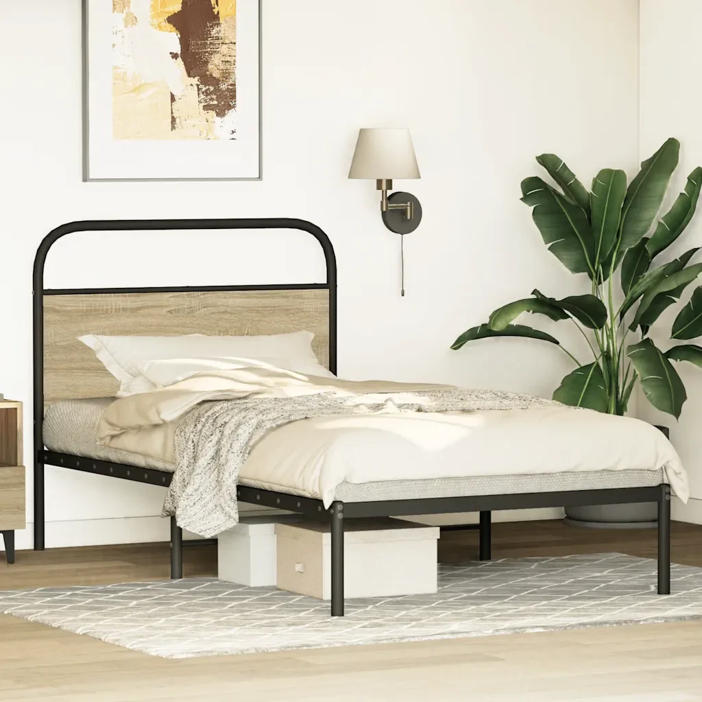 Letto singolo | Letto per adulti | Giroletto senza Materasso Rovere Sonoma 100x190cm in Truciolato - Image 4
