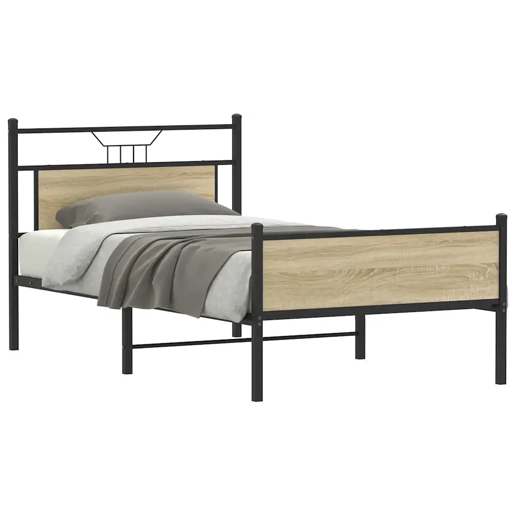 Letto singolo | Letto per adulti | Giroletto senza Materasso Rovere Sonoma 100x190cm in Truciolato - Image 2