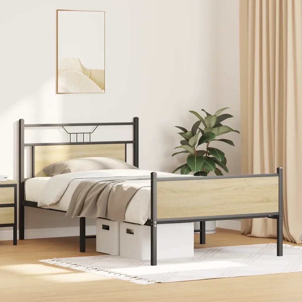 Letto singolo | Letto per adulti | Giroletto senza Materasso Rovere Sonoma 100x190cm in Truciolato - Image 5