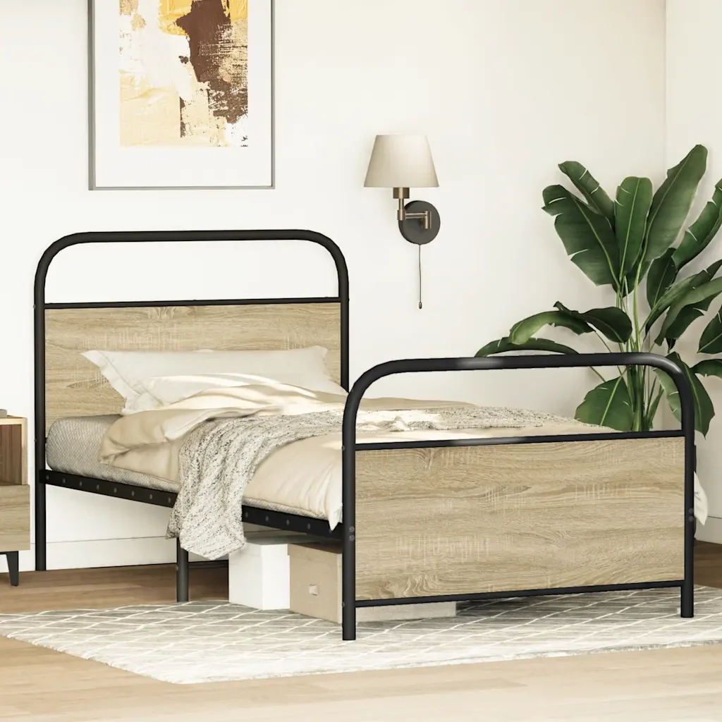 Letto singolo | Letto per adulti | Giroletto senza Materasso Rovere Sonoma 100x190cm in Truciolato - Image 3