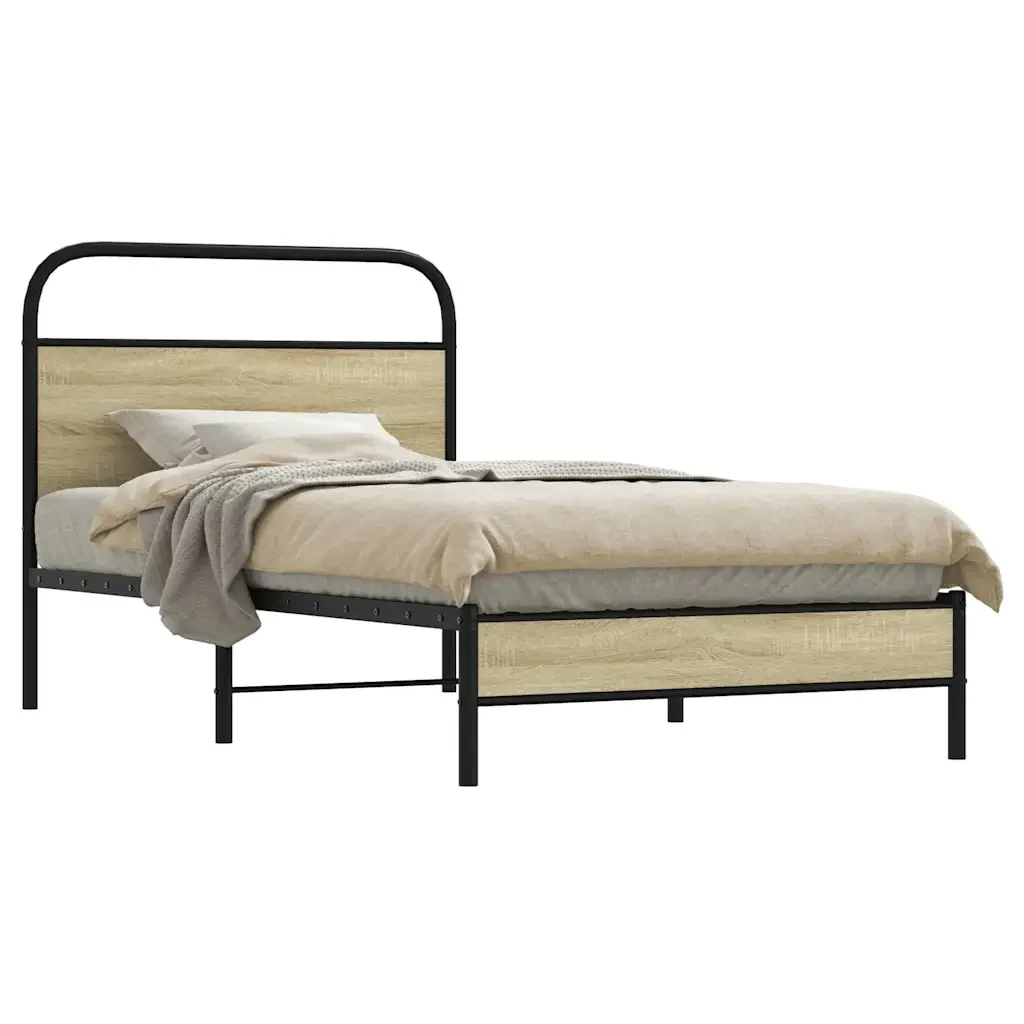 Letto singolo | Letto per adulti | Giroletto senza Materasso Rovere Sonoma 100x190cm in Truciolato - Image 2