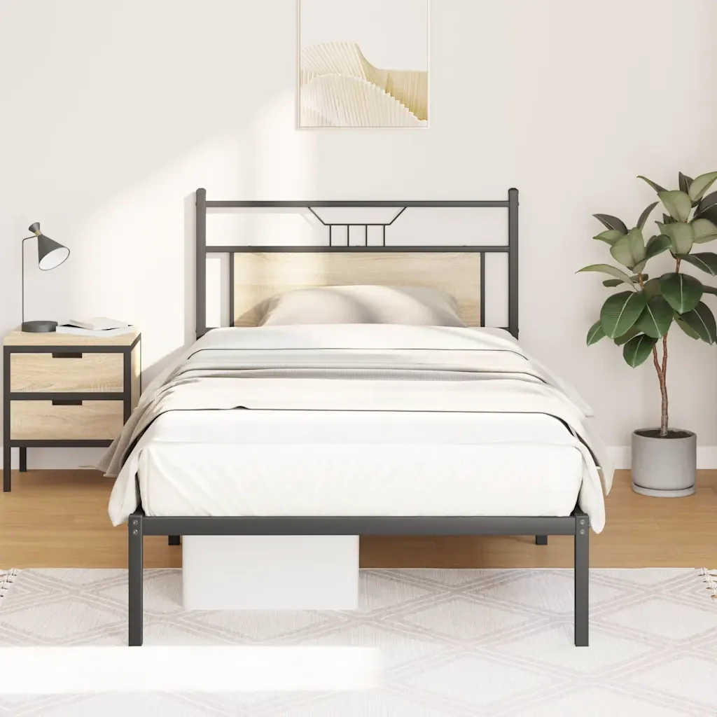 Letto singolo | Letto per adulti | Giroletto senza Materasso Rovere Sonoma 100x190cm in Truciolato - Image 2