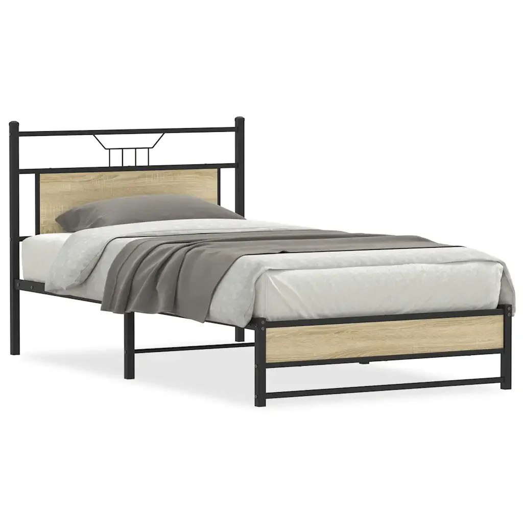Letto singolo | Letto per adulti | Giroletto senza Materasso Rovere Sonoma 100x190cm in Truciolato - Image 2