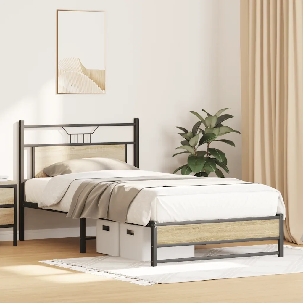 Letto singolo | Letto per adulti | Giroletto senza Materasso Rovere Sonoma 100x190cm in Truciolato - Image 5