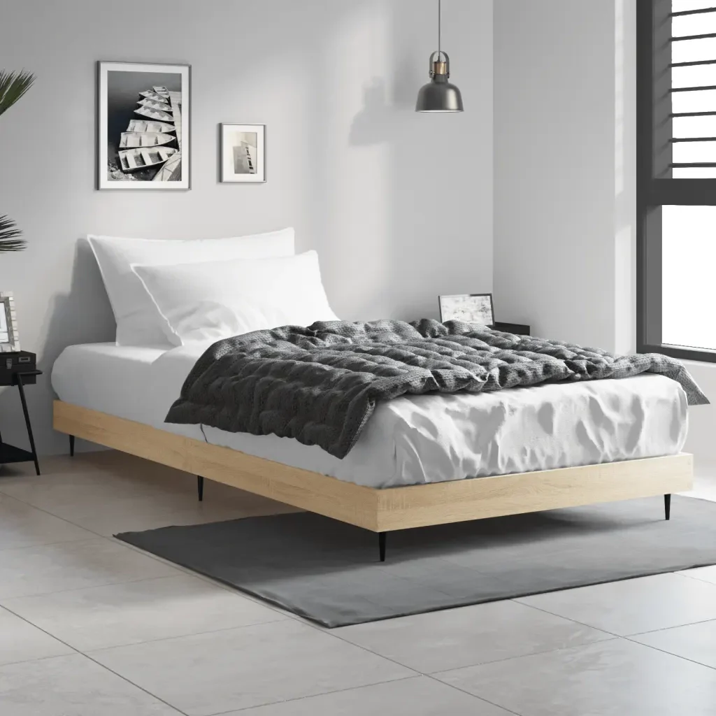 Letto singolo | Letto per adulti | Giroletto senza Materasso Rovere Sonoma 100x200cm in Truciolato - Image 2