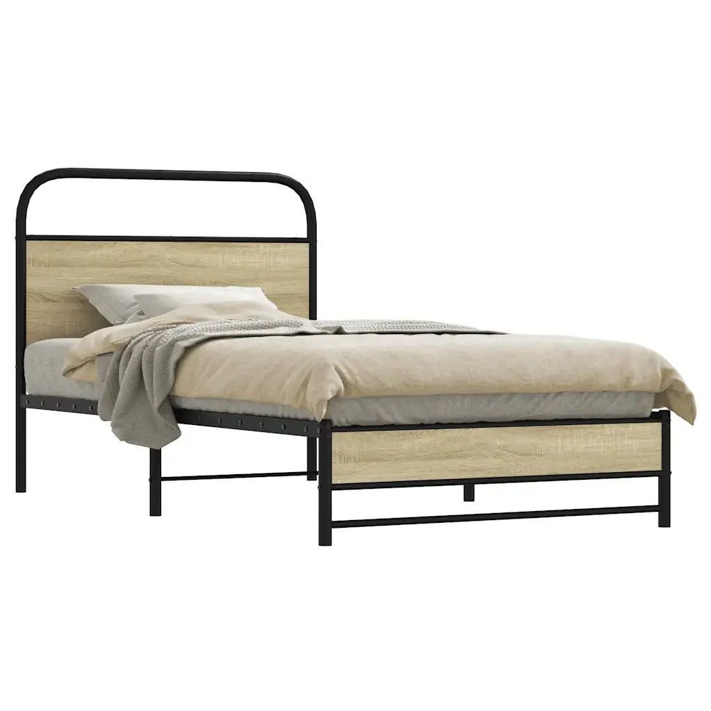 Letto singolo | Letto per adulti | Giroletto senza Materasso Rovere Sonoma 100x200cm in Truciolato - Image 2