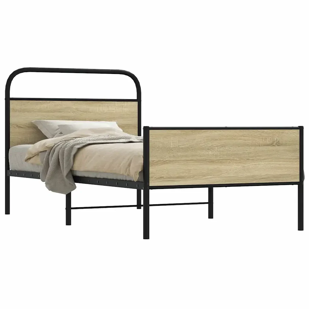 Letto singolo | Letto per adulti | Giroletto senza Materasso Rovere Sonoma 100x200cm in Truciolato - Image 2