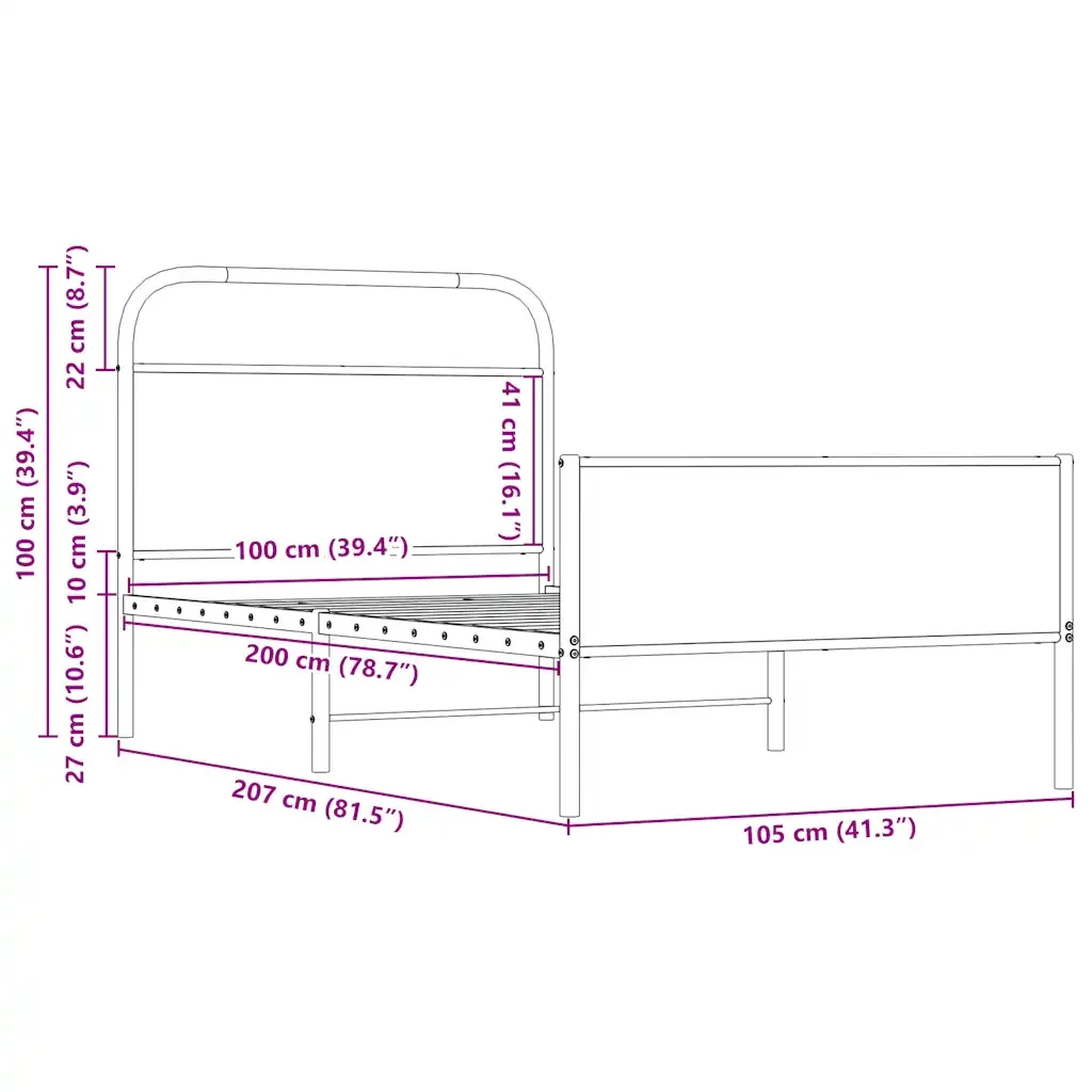 Letto singolo | Letto per adulti | Giroletto senza Materasso Rovere Sonoma 100x200cm in Truciolato - Image 9
