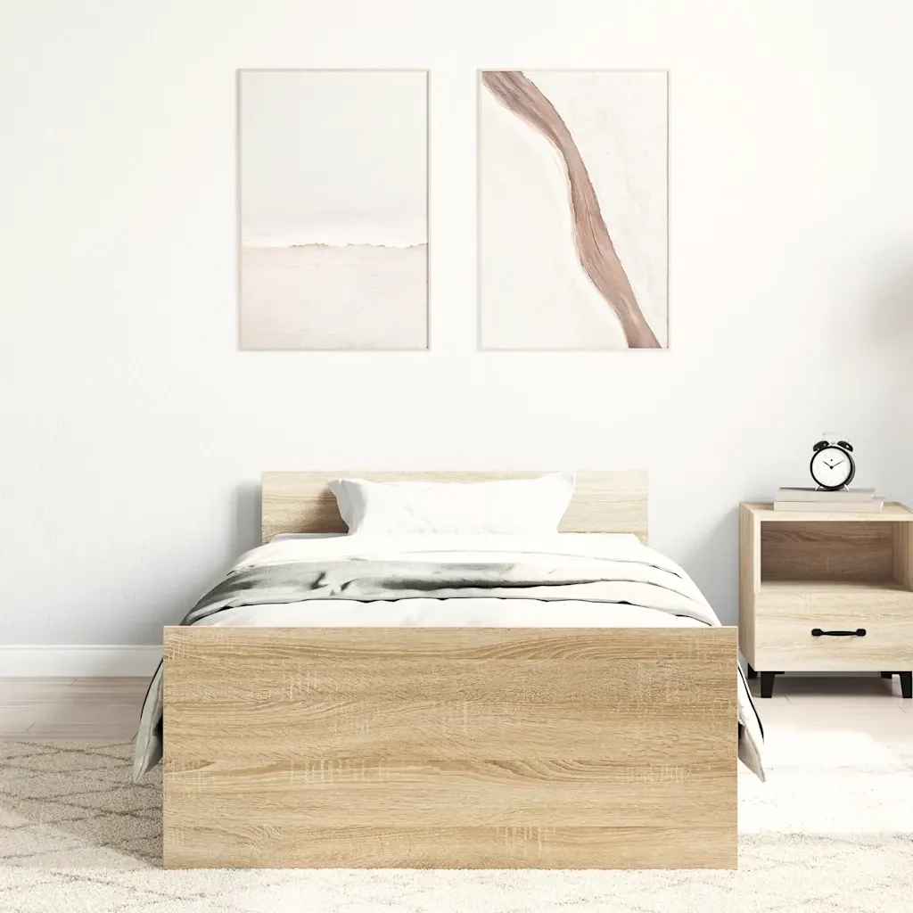 Letto singolo | Letto per adulti | Giroletto senza Materasso Rovere Sonoma 100x200cm in Truciolato - Image 3