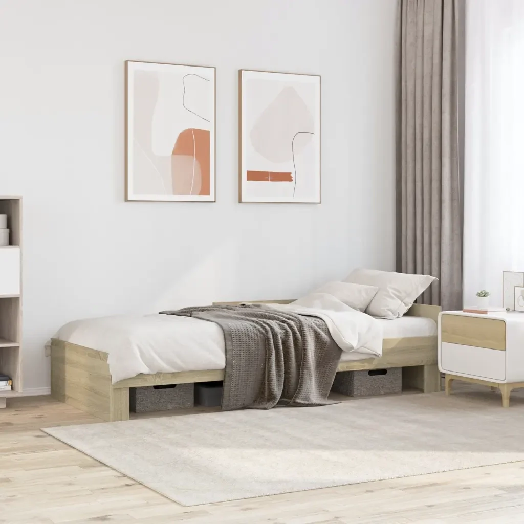 Letto singolo | Letto per adulti | Giroletto senza Materasso Rovere Sonoma 100x200cm in Truciolato - Image 2