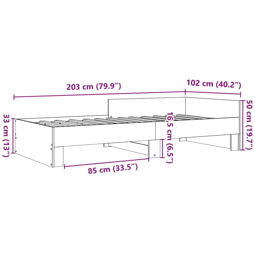 Letto singolo | Letto per adulti | Giroletto senza Materasso Rovere Sonoma 100x200cm in Truciolato - Image 9