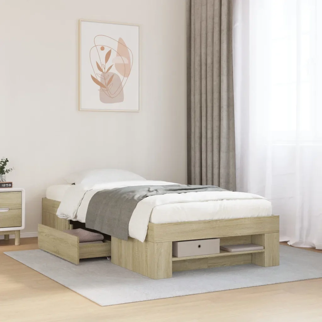 Letto singolo | Letto per adulti | Giroletto senza Materasso Rovere Sonoma 100x200cm in Truciolato - Image 2