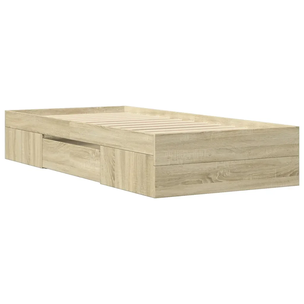 Letto singolo | Letto per adulti | Giroletto senza Materasso Rovere Sonoma 100x200cm in Truciolato - Image 7