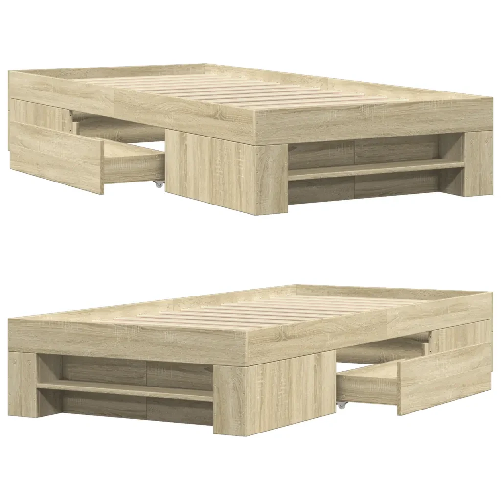 Letto singolo | Letto per adulti | Giroletto senza Materasso Rovere Sonoma 100x200cm in Truciolato - Image 8