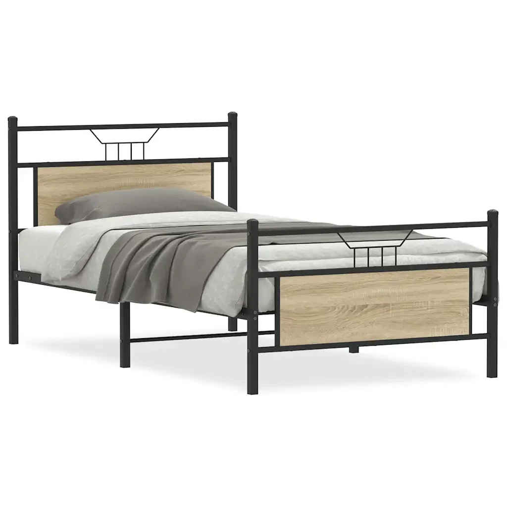 Letto singolo | Letto per adulti | Giroletto senza Materasso Rovere Sonoma 107x203cm in Truciolato