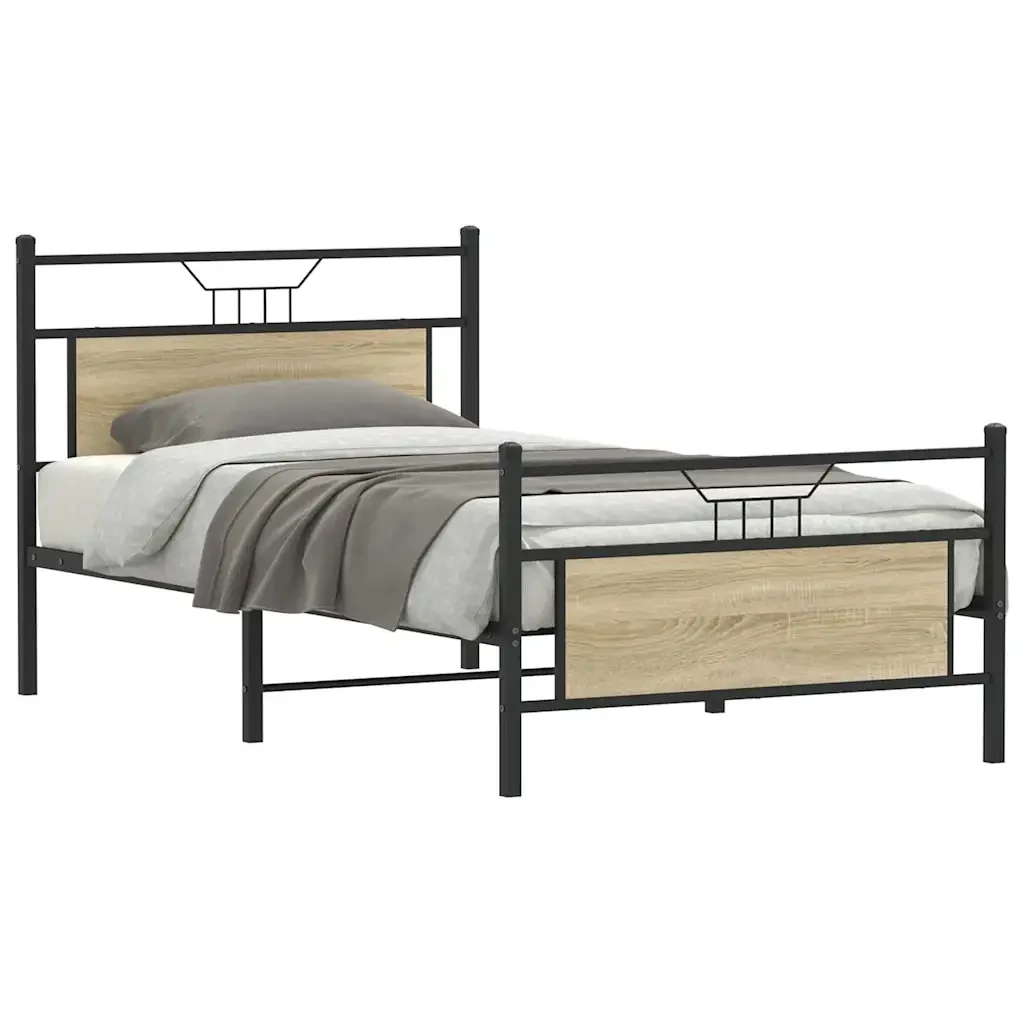 Letto singolo | Letto per adulti | Giroletto senza Materasso Rovere Sonoma 107x203cm in Truciolato - Image 2