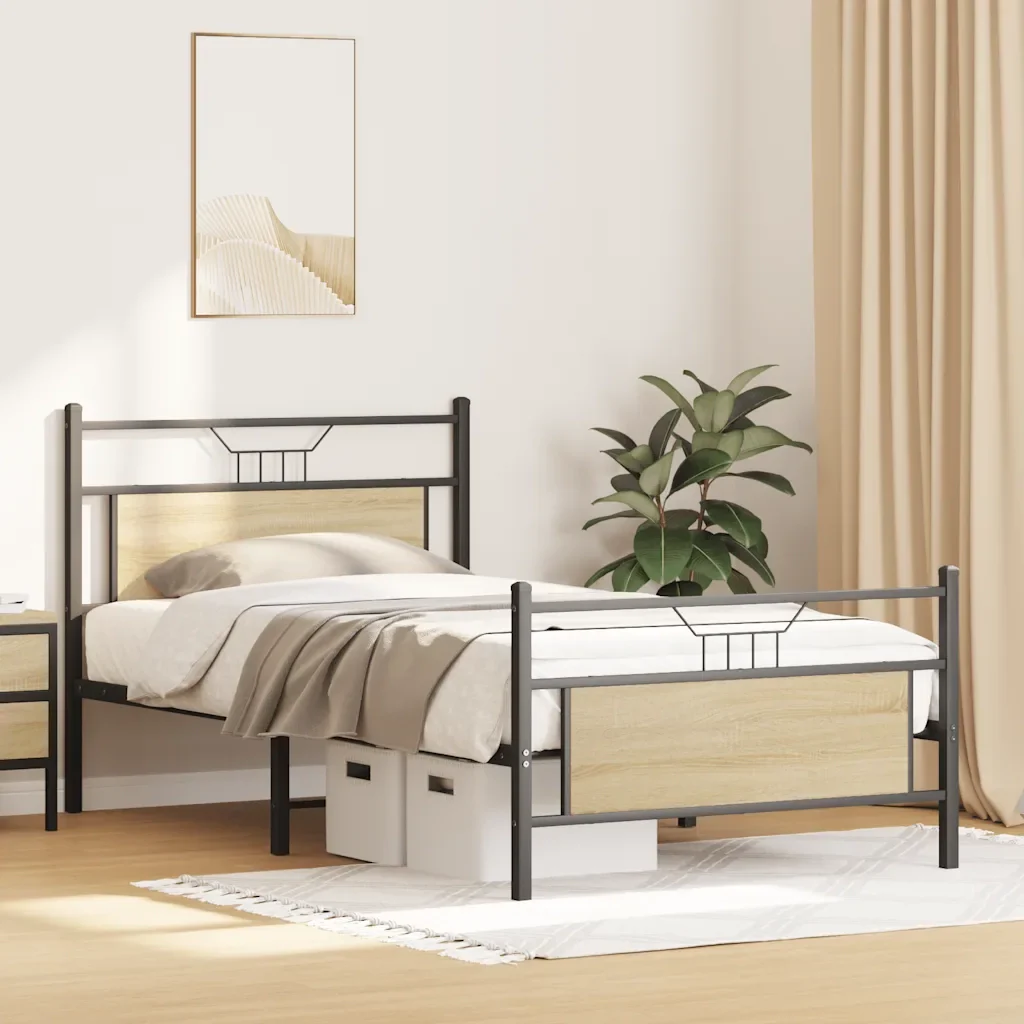 Letto singolo | Letto per adulti | Giroletto senza Materasso Rovere Sonoma 107x203cm in Truciolato - Image 5