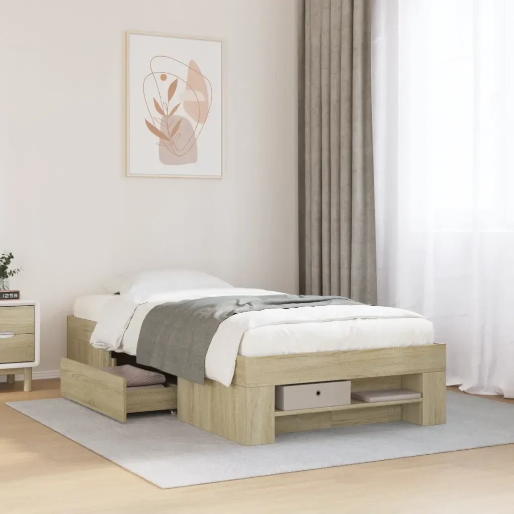 Letto singolo | Letto per adulti | Giroletto senza Materasso Rovere Sonoma 75x190 cm in Truciolato - Image 2