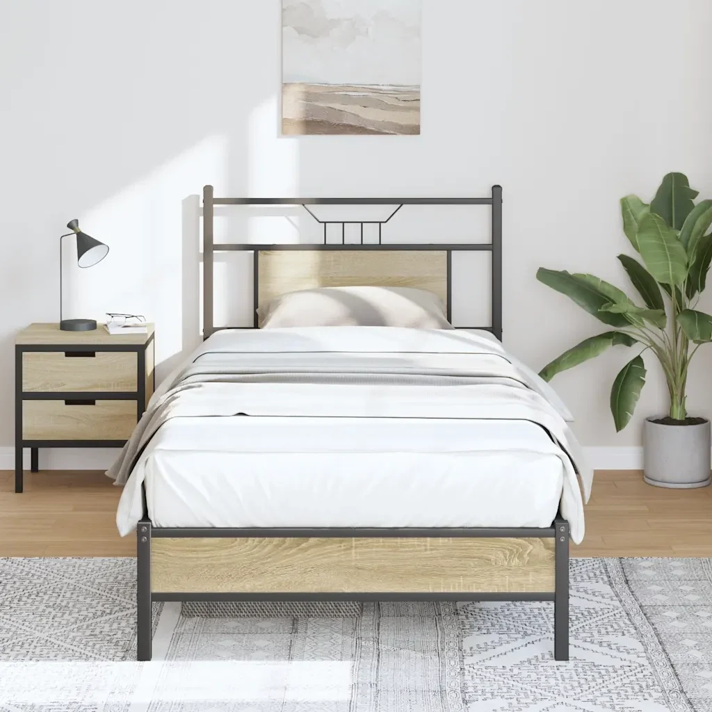Letto singolo | Letto per adulti | Giroletto senza Materasso Rovere Sonoma 75x190 cm in Truciolato - Image 2