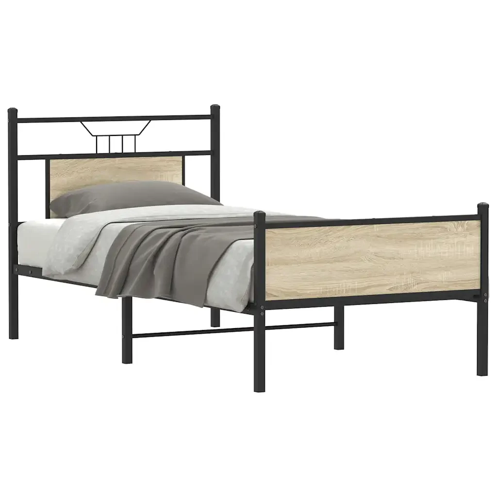 Letto singolo | Letto per adulti | Giroletto senza Materasso Rovere Sonoma 75x190 cm in Truciolato - Image 2