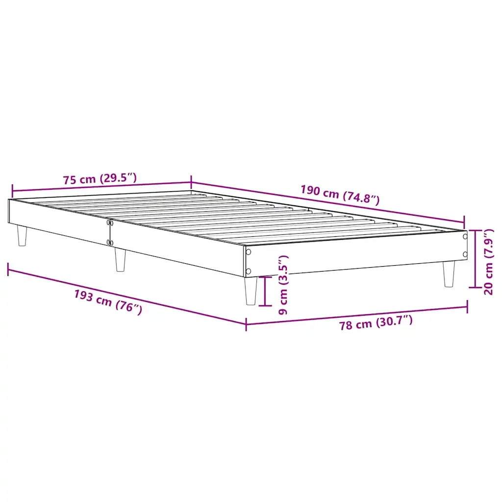 Letto singolo | Letto per adulti | Giroletto senza Materasso Rovere Sonoma 75x190 cm in Truciolato - Image 9