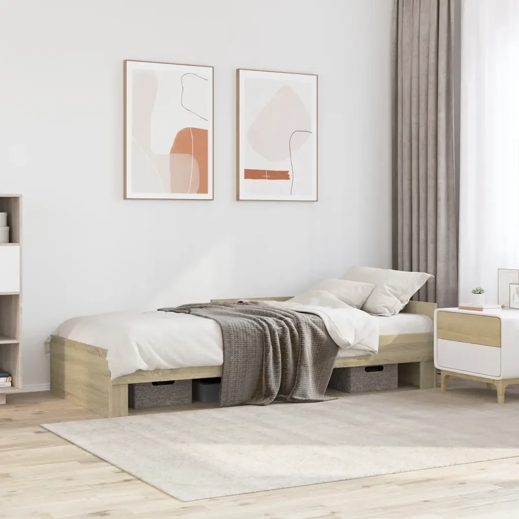 Letto singolo | Letto per adulti | Giroletto senza Materasso Rovere Sonoma 75x190 cm in Truciolato - Image 2