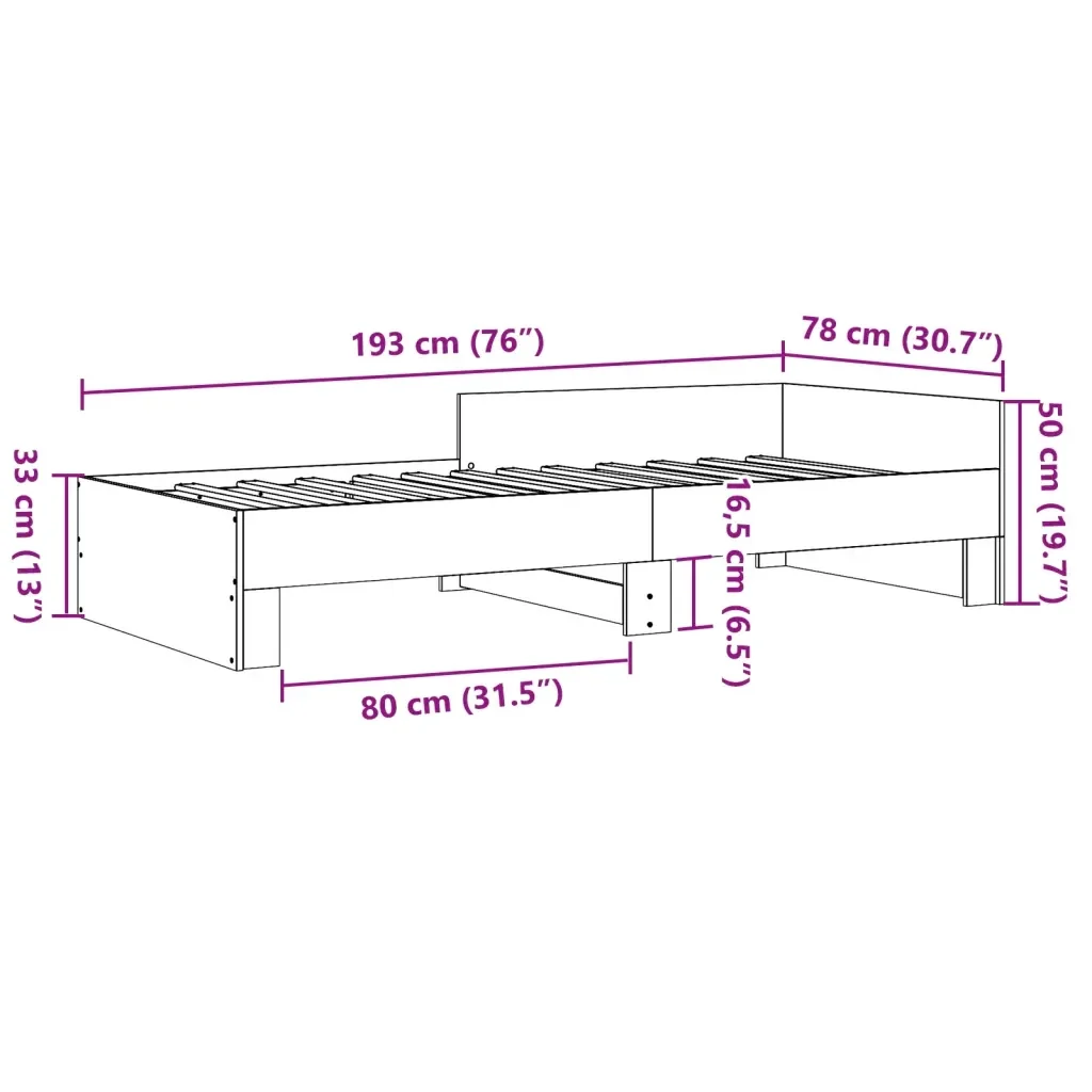 Letto singolo | Letto per adulti | Giroletto senza Materasso Rovere Sonoma 75x190 cm in Truciolato - Image 9