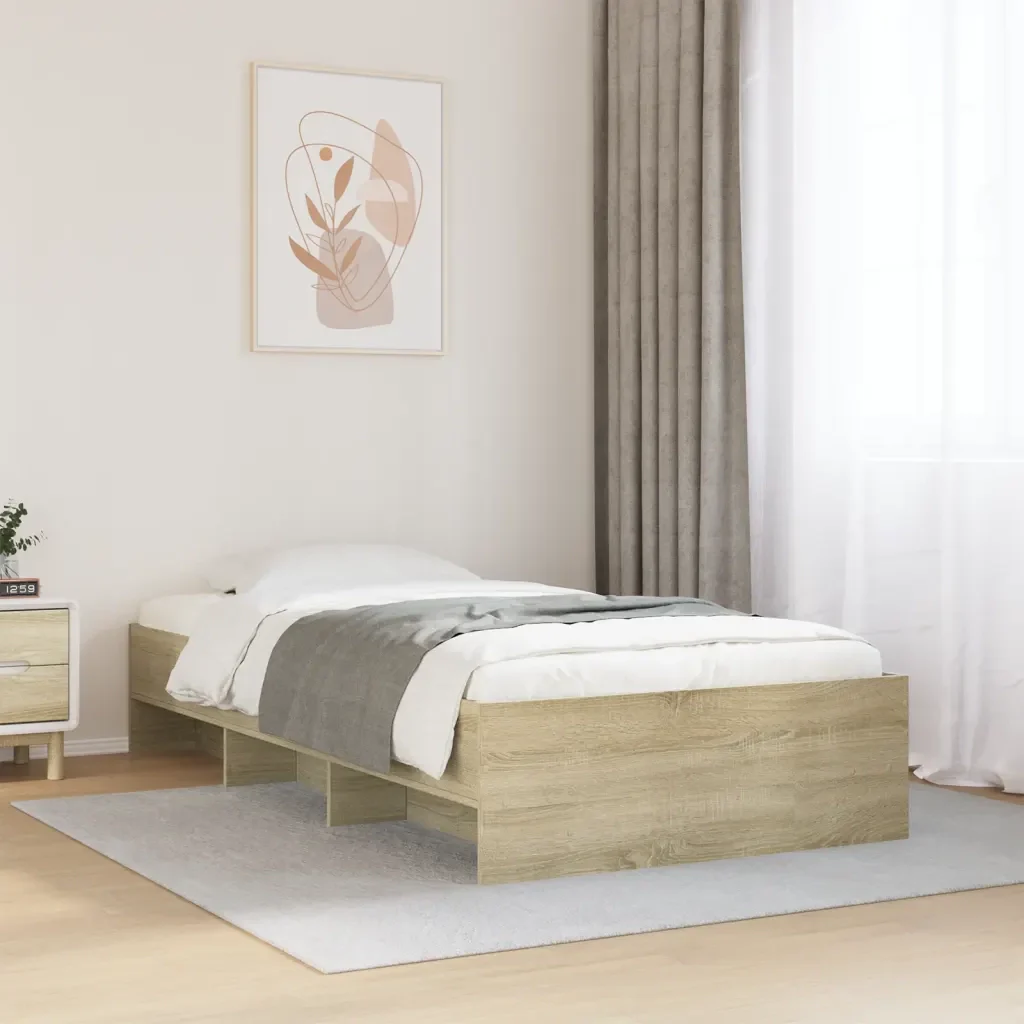 Letto singolo | Letto per adulti | Giroletto senza Materasso Rovere Sonoma 75x190 cm in Truciolato - Image 2