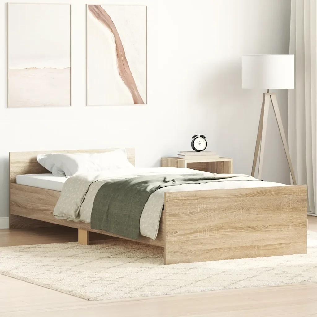 Letto singolo | Letto per adulti | Giroletto senza Materasso Rovere Sonoma 75x190 cm in Truciolato - Image 2