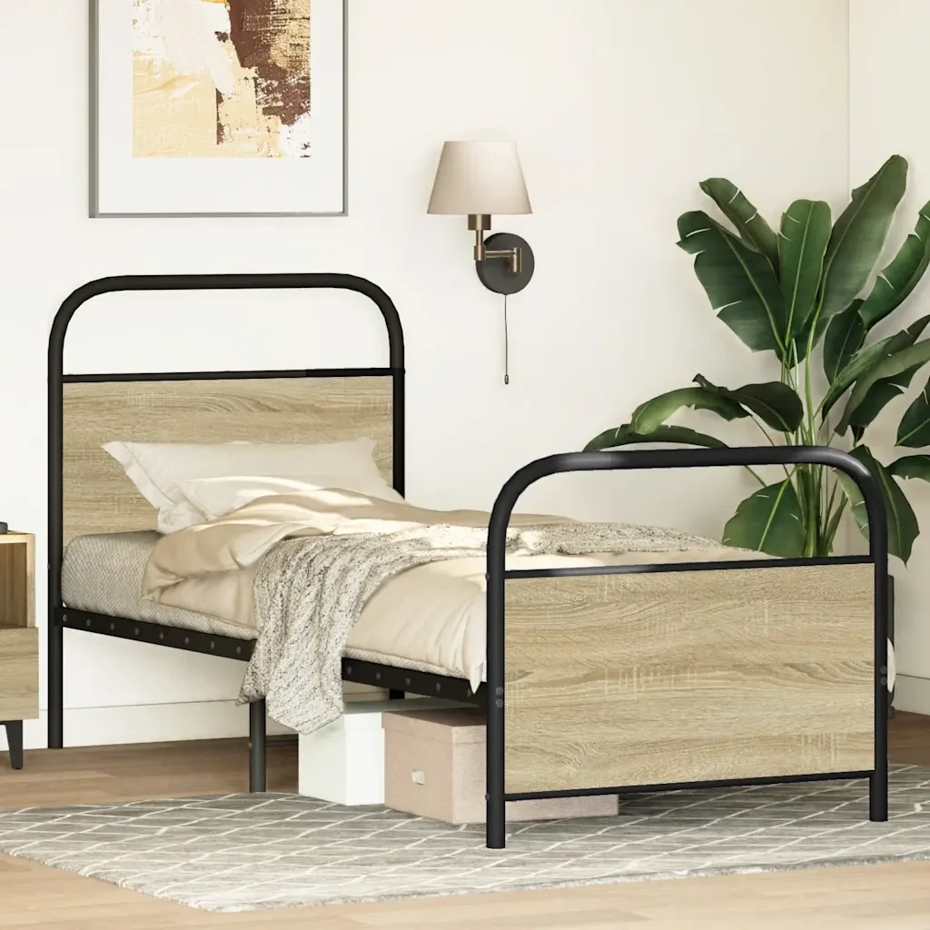 Letto singolo | Letto per adulti | Giroletto senza Materasso Rovere Sonoma 75x190 cm in Truciolato - Image 4