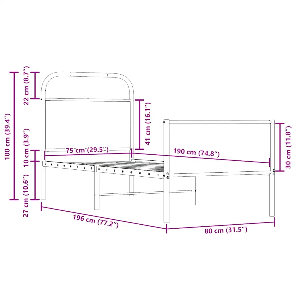 Letto singolo | Letto per adulti | Giroletto senza Materasso Rovere Sonoma 75x190 cm in Truciolato - Image 9