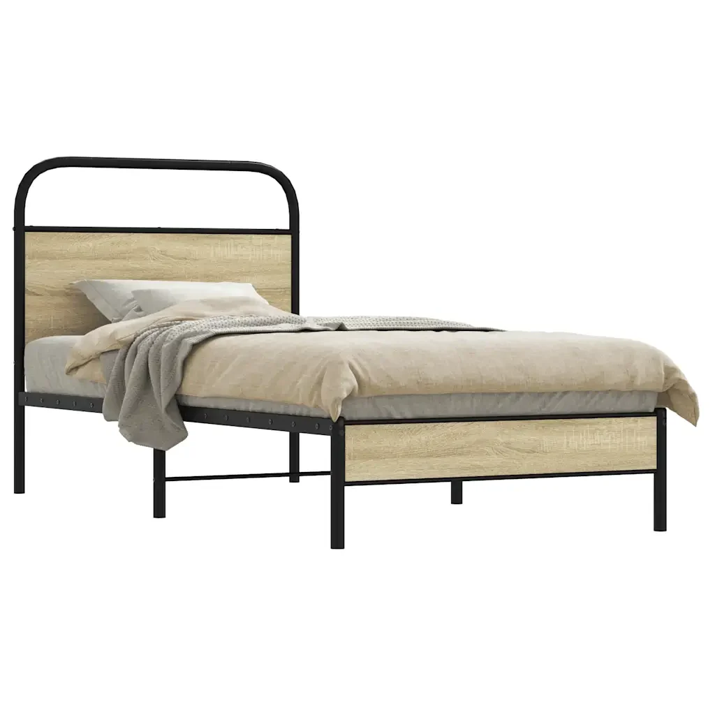 Letto singolo | Letto per adulti | Giroletto senza Materasso Rovere Sonoma 75x190 cm in Truciolato - Image 2