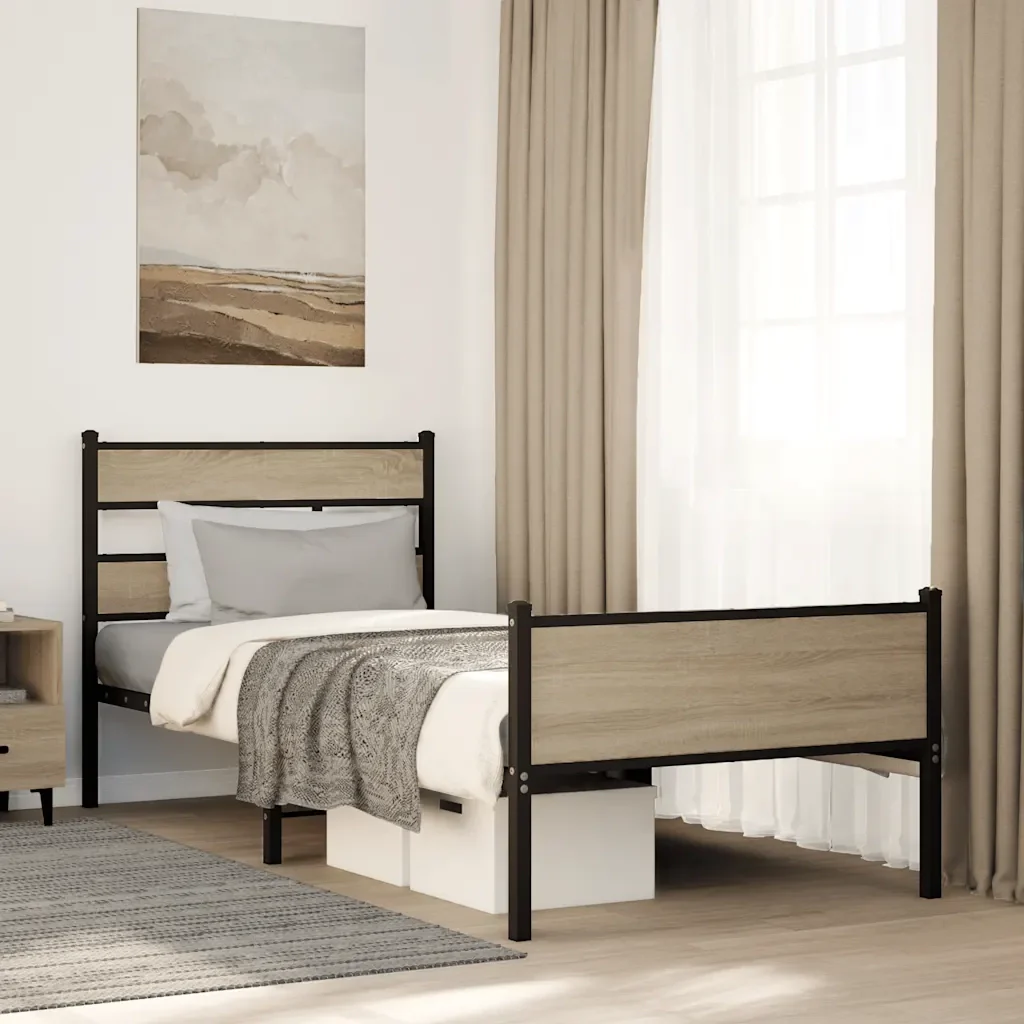 Letto singolo | Letto per adulti | Giroletto senza Materasso Rovere Sonoma 80x200 cm in Truciolato - Image 2