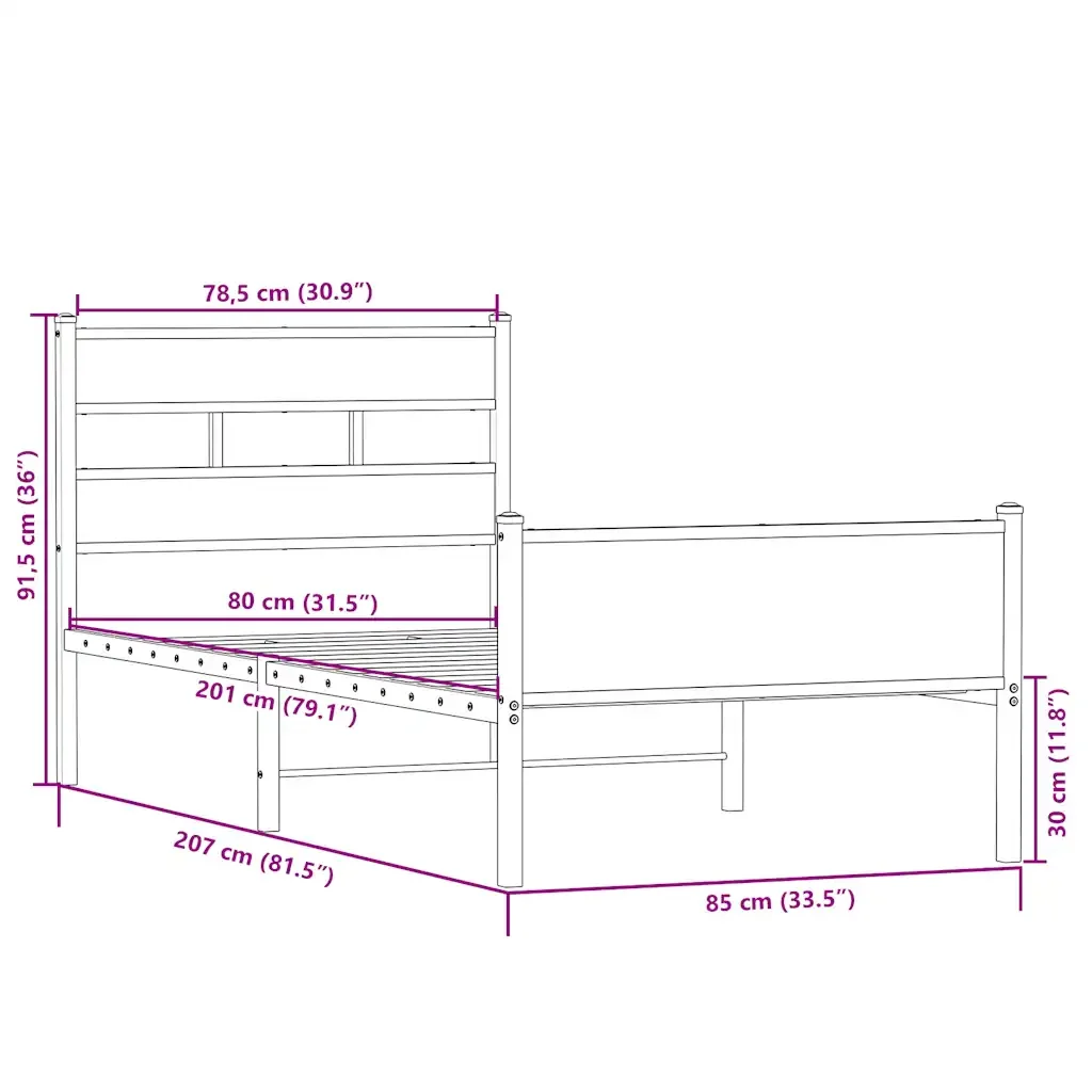 Letto singolo | Letto per adulti | Giroletto senza Materasso Rovere Sonoma 80x200 cm in Truciolato - Image 9