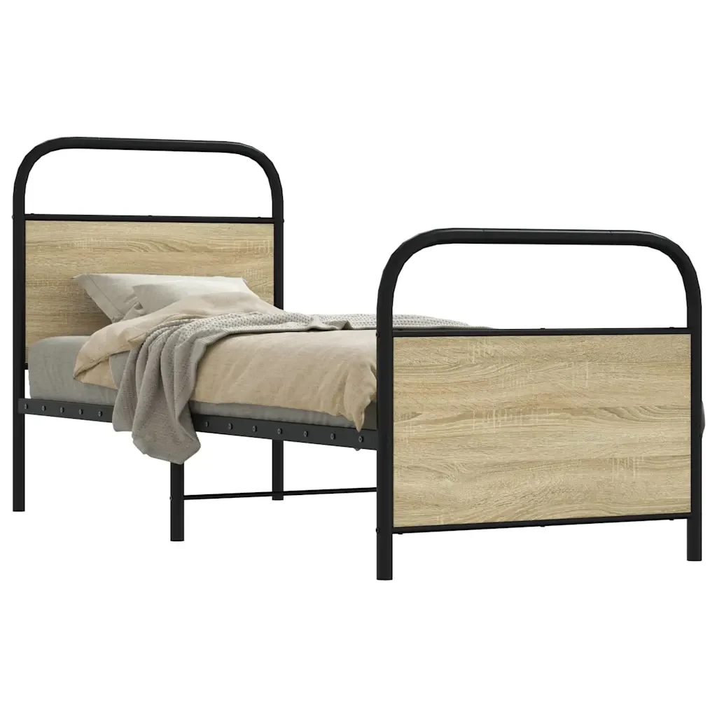 Letto singolo | Letto per adulti | Giroletto senza Materasso Rovere Sonoma 80x200 cm in Truciolato - Image 2