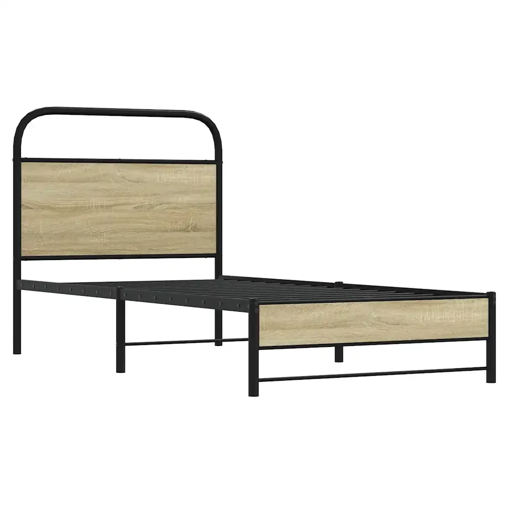 Letto singolo | Letto per adulti | Giroletto senza Materasso Rovere Sonoma 80x200 cm in Truciolato - Image 3