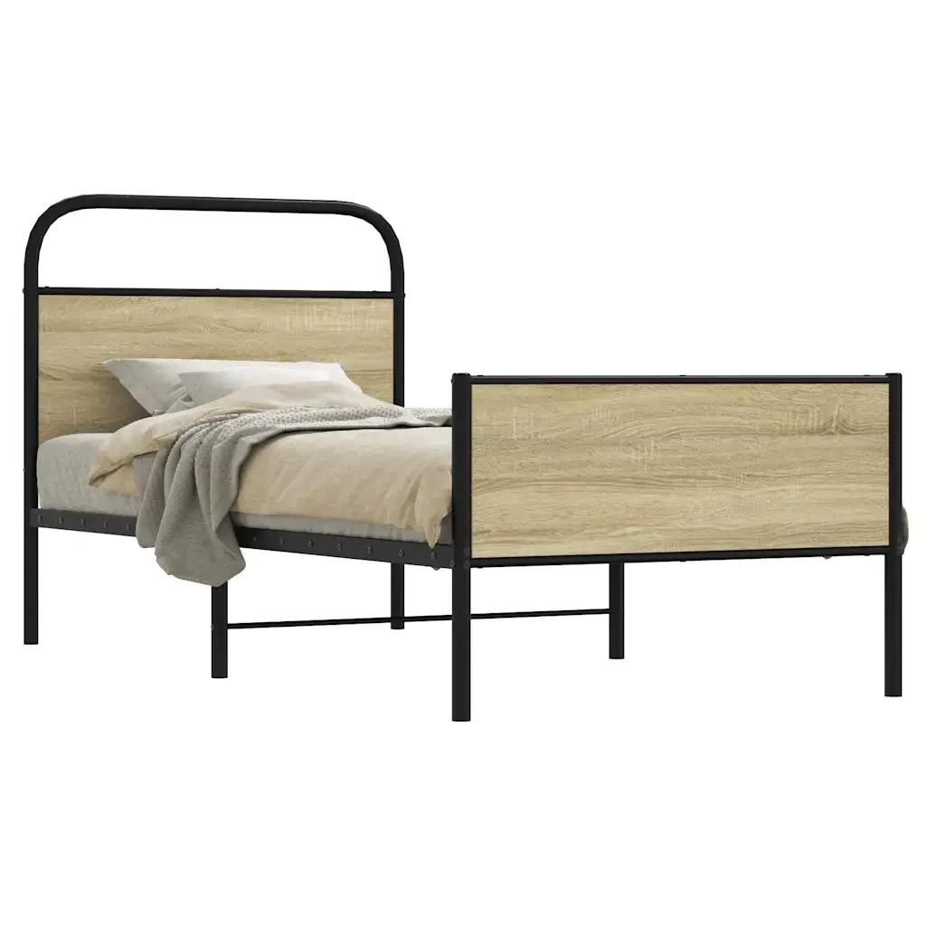 Letto singolo | Letto per adulti | Giroletto senza Materasso Rovere Sonoma 80x200 cm in Truciolato - Image 2