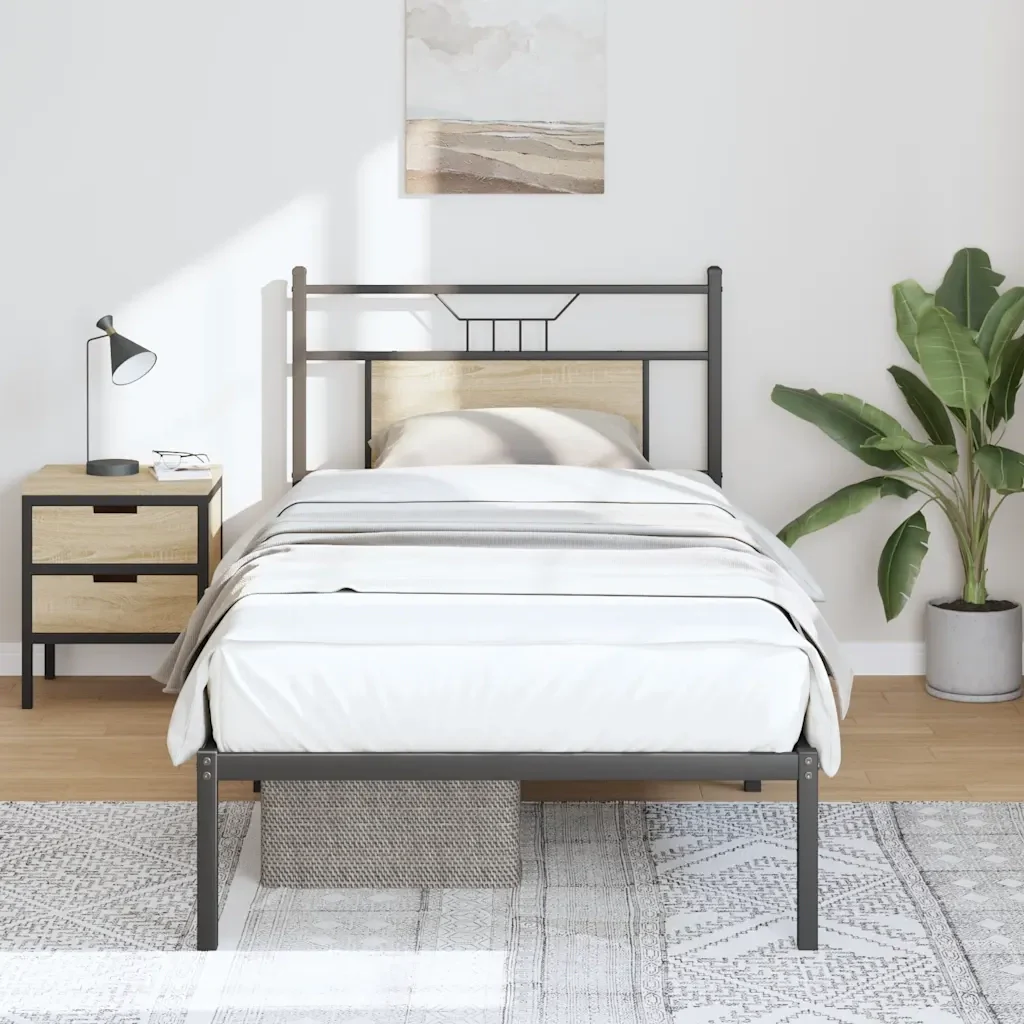 Letto singolo | Letto per adulti | Giroletto senza Materasso Rovere Sonoma 80x200 cm in Truciolato - Image 2