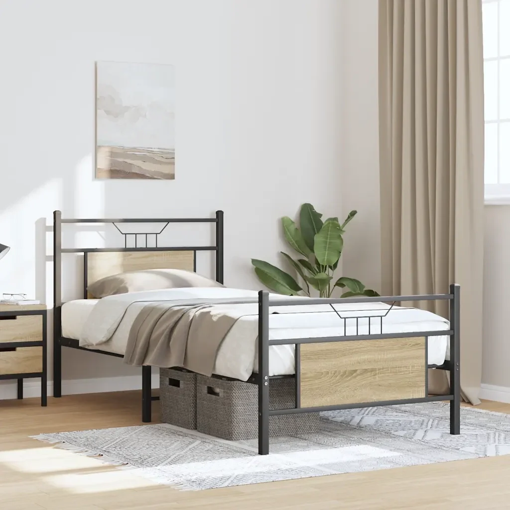 Letto singolo | Letto per adulti | Giroletto senza Materasso Rovere Sonoma 80x200 cm in Truciolato - Image 5